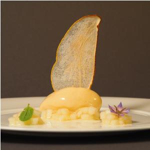 Rezeptbild: Drei Mal Birne: Salätchen, Sorbet und Knusperblätter