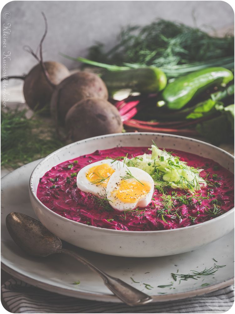 Rezeptbild: Chlodnik ~ Kalte Rote-Bete-Suppe mit wachsweichem Ei