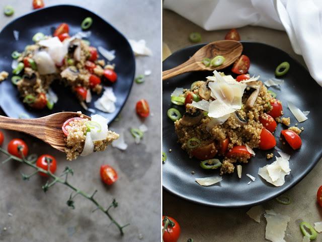Rezeptbild: Quinotto mit Champignons, frischen Tomaten und Parmesan