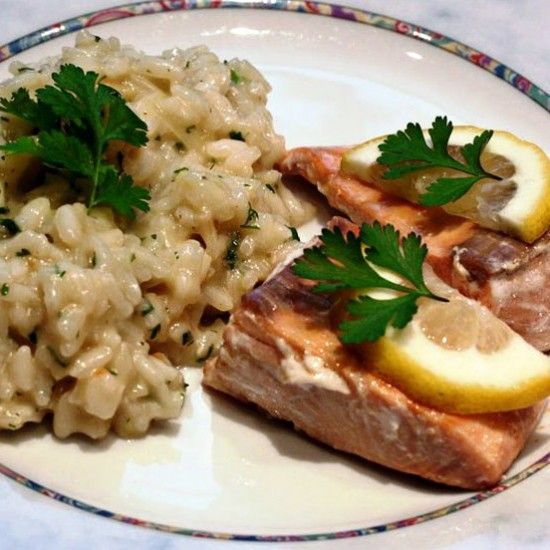Rezeptbild: Lachs mit Zitronen-Koriander-Risotto