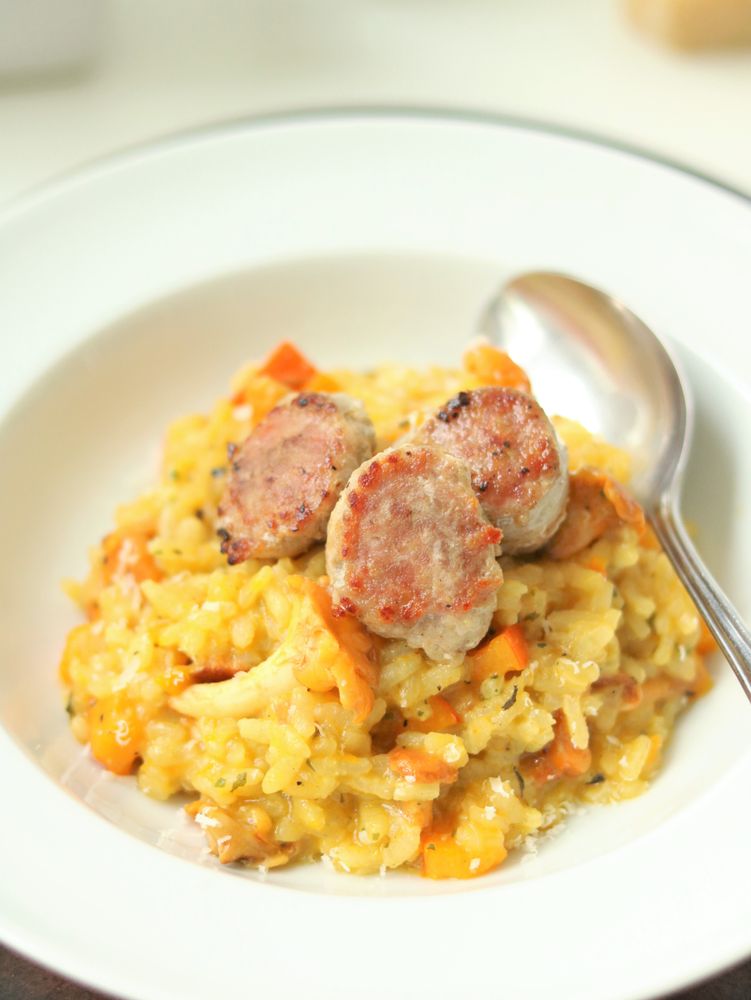 Rezeptbild: Risotto mit Pfifferlingen, Kürbis & Salsiccia