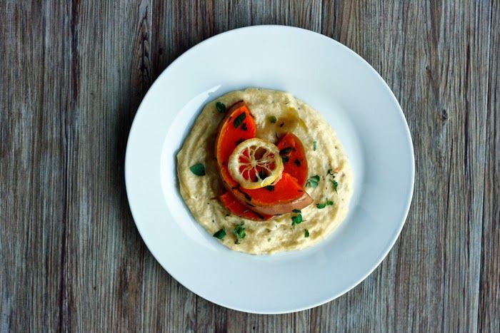 Rezeptbild: Cremige Polenta mit Butternusskürbis und frittierten Zitronen