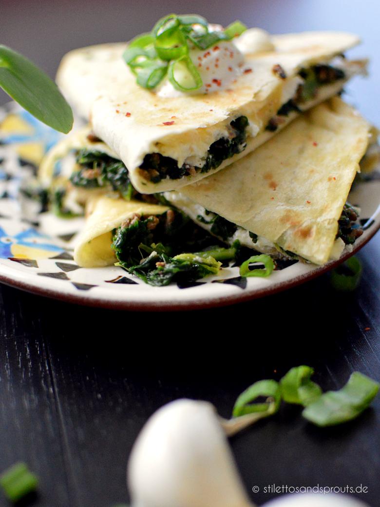 Rezeptbild: Spinat-Quesadillas mit Hackfleisch und Feta