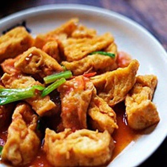 Rezeptbild: Gebratener Tofu in Tomatensauce