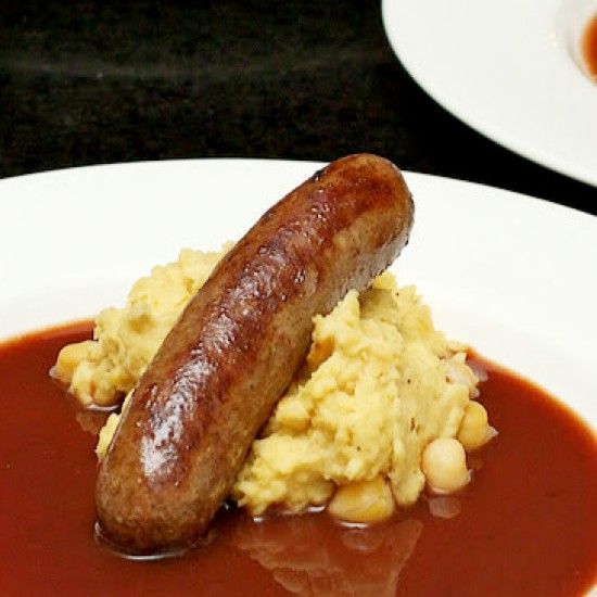 Rezeptbild: Kichererbse, Hasen-Bratwurst und Saft
