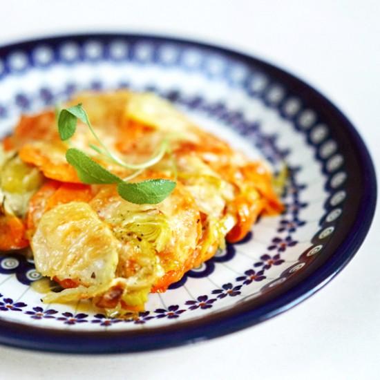 Rezeptbild: Süßkartoffel-Lauch-Gratin mit Salbei