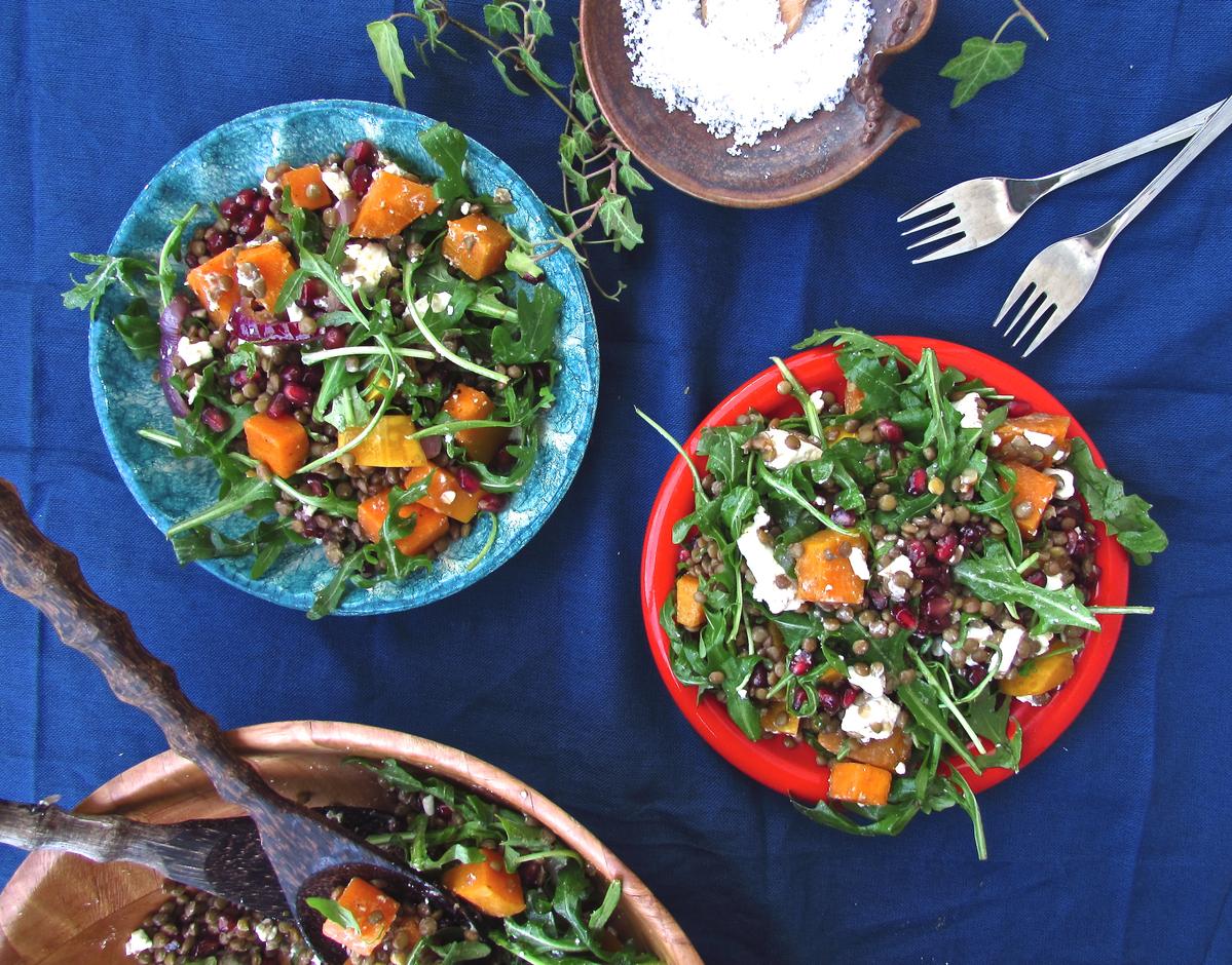 Rezeptbild: Fabelhafter Linsensalat mit Butternut, Granatapfel und Rucola