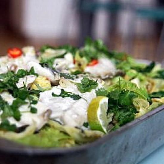 Rezeptbild: Gedämpfter Saibling auf Thai-Wirsing