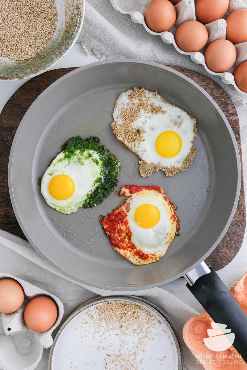 Rezeptbild: Das perfekte Spiegelei braten mit 3 Variationen