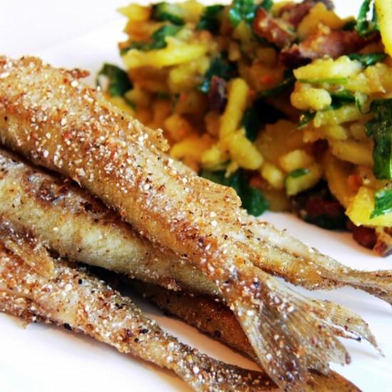 Rezeptbild: Stint mit Bärlauch-Speckkartoffelsalat