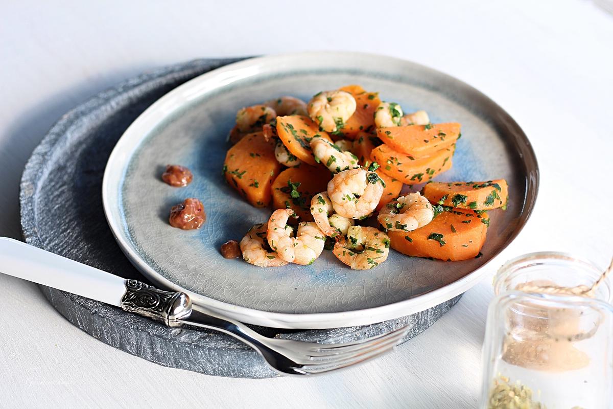 Rezeptbild: Süßkartoffel-Meeresfrüchtepfanne