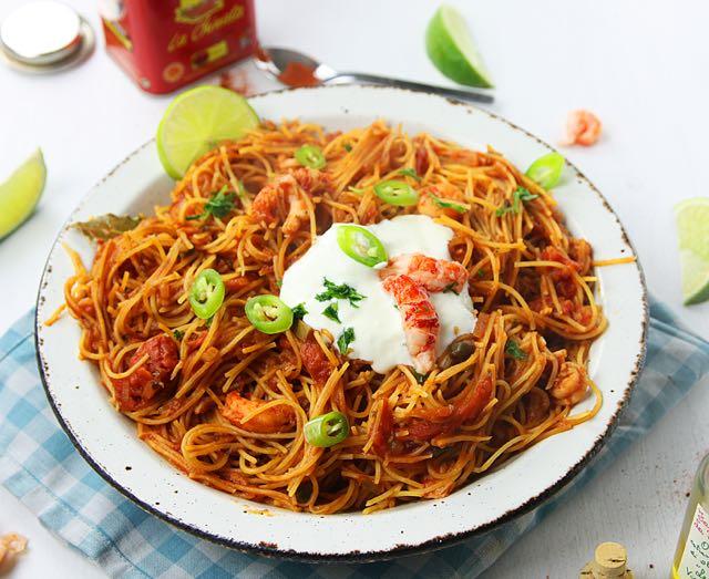 Rezeptbild: Fideo Seco (mexikanische Nudeln mit Krebsfleisch)  
