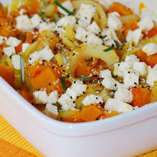 Rezeptbild: überbackenes Fenchel-Kürbisgemüse