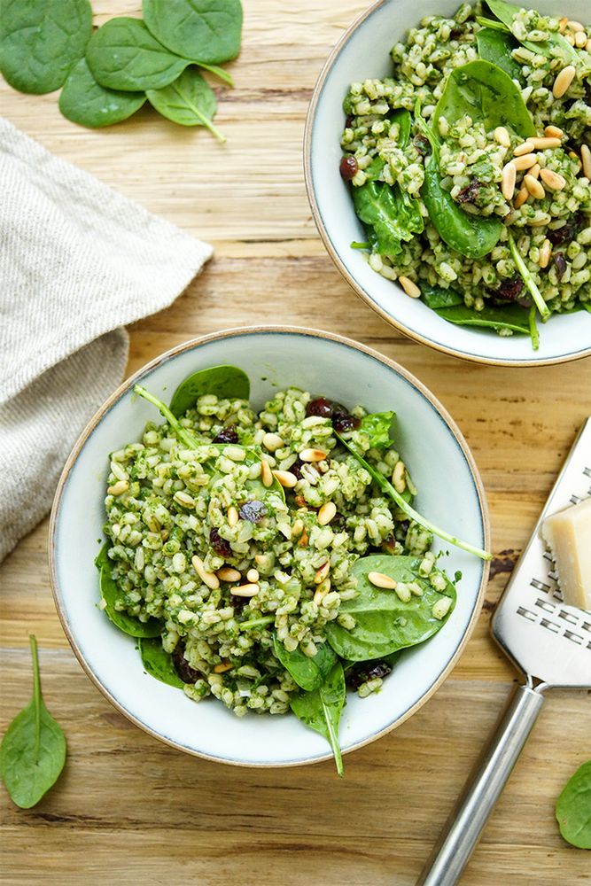 Rezeptbild: Gerstentopf mit Pesto (Zitrone-Spinat)