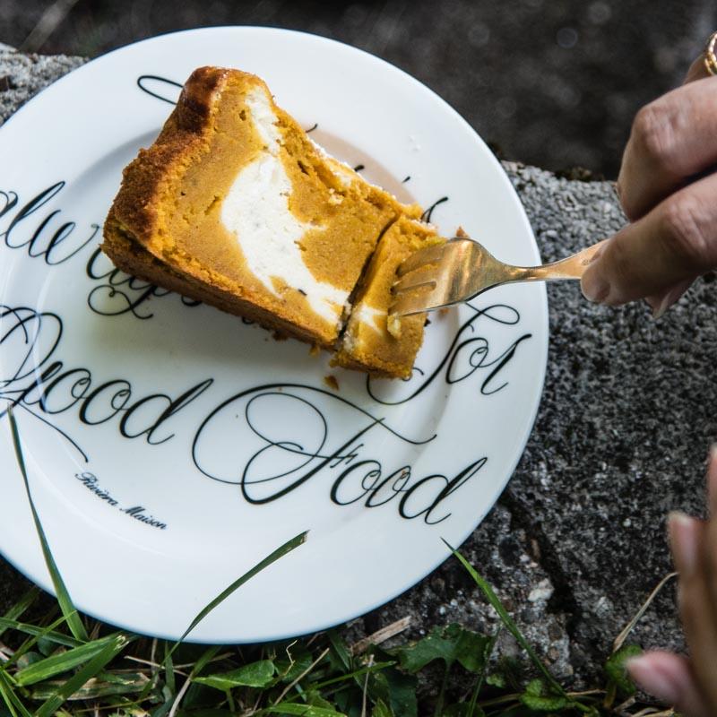 Rezeptbild: Kürbisgewürzkuchen mit Ricotta Cheesecake Füllung 