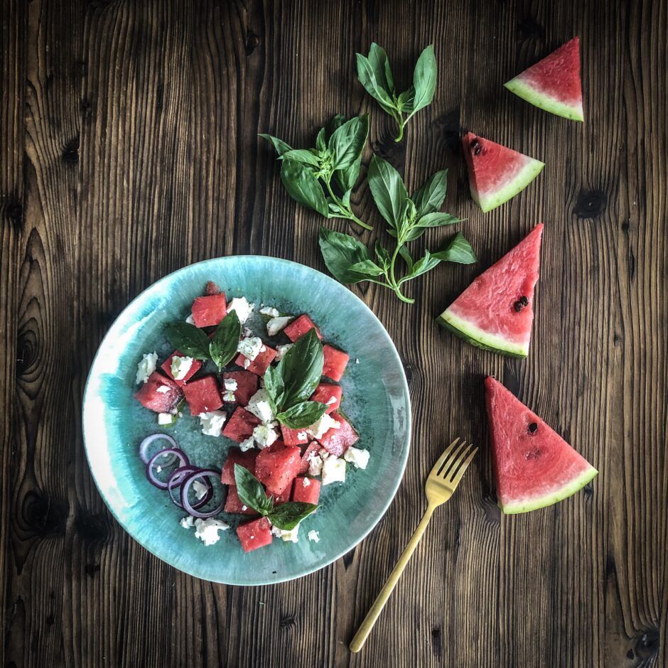 Rezeptbild: ERFRISCHENDER WASSERMELONEN FETA SALAT