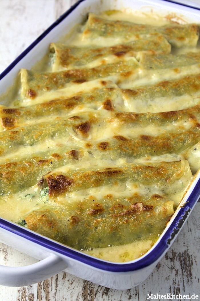 Rezeptbild: Mit Spinat-Ricotta-Mascarpone gefüllte Cannelloni