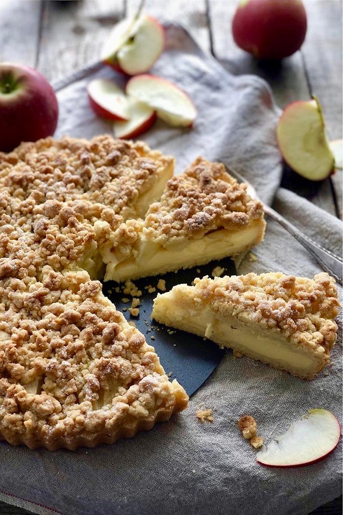 Rezeptbild: Apfel Streusel Tarte mit Vanillepudding