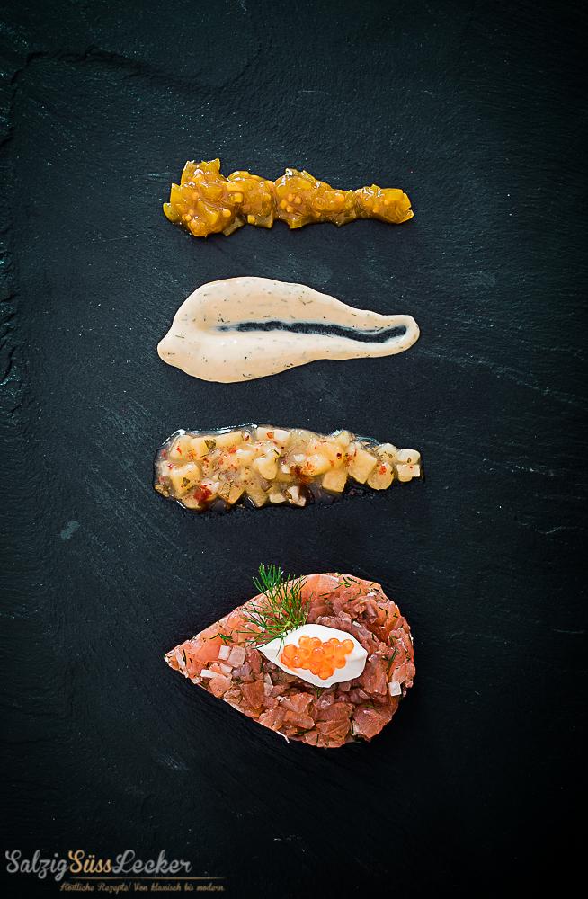 Rezeptbild: Graved Lachstatar mit drei leckeren Saucen