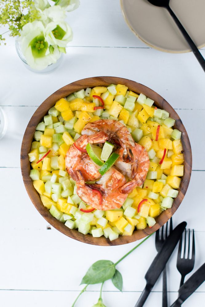 Rezeptbild: Mango-Gurken-Salat mit Garnelen 
