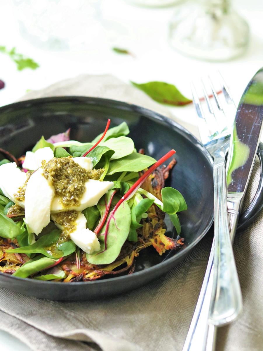 Rezeptbild: Kartoffelpuffer mit Burrata