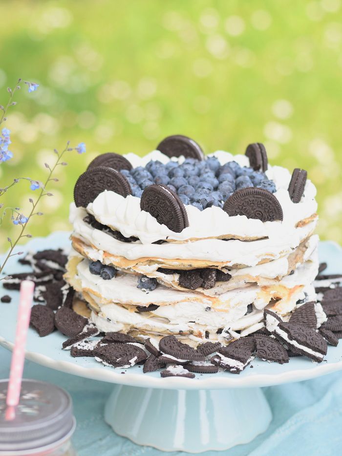 Rezeptbild: Oreo Blaubeer Pfannkuchen Torte