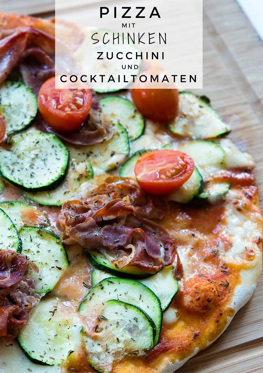 Rezeptbild: PIZZA MIT SCHINKEN ZUCCHINI UND COCKTAILTOMATEN