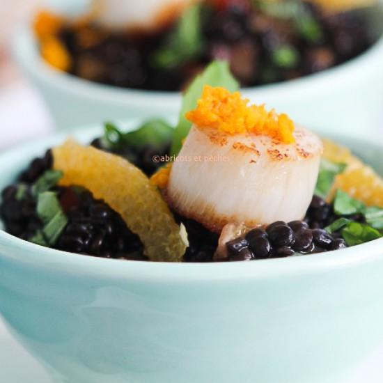 Rezeptbild: Salat von Beluga-Linsen mit Jakobsmuscheln