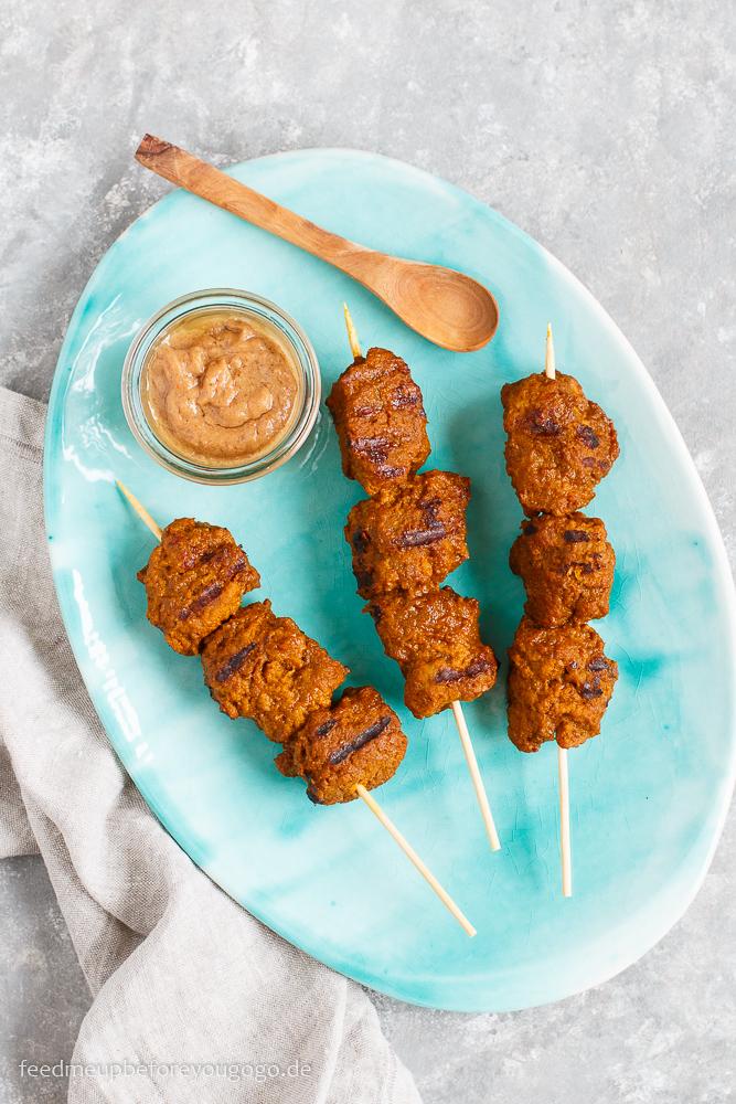 Rezeptbild: Vegane Seitanspieße mit Erdnuss-Kokos-Soße