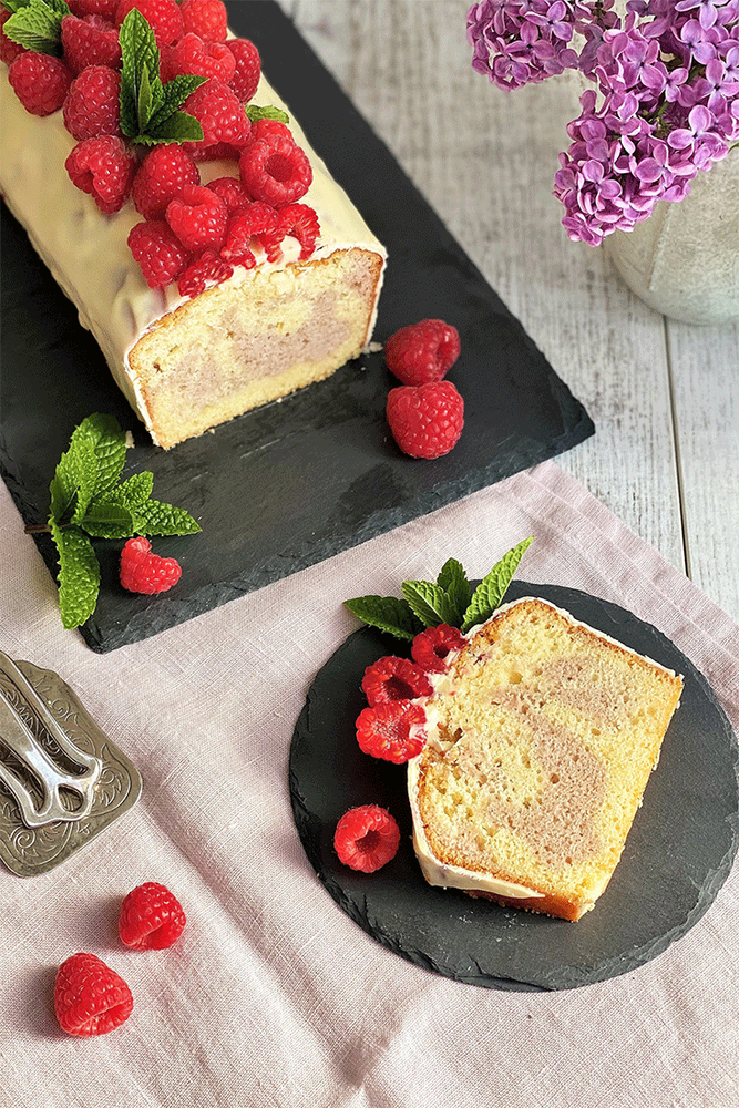 Rezeptbild: Französischer Himbeer-Marmorkuchen (Cake marbré framboise)
