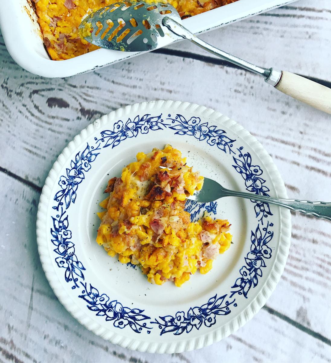 Rezeptbild: Kürbisspätzle mit Schinken und Käse