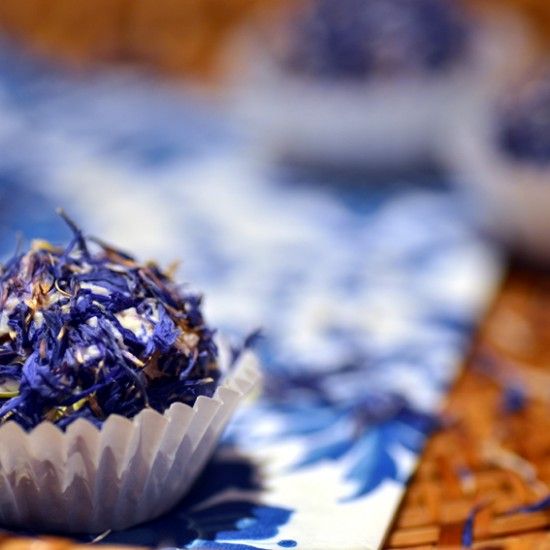 Rezeptbild: Frischkäsepralinen im Kornblumenmantel