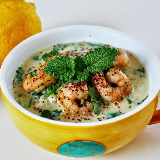 Rezeptbild: Zitronensuppe mit Reis und Garnelen
