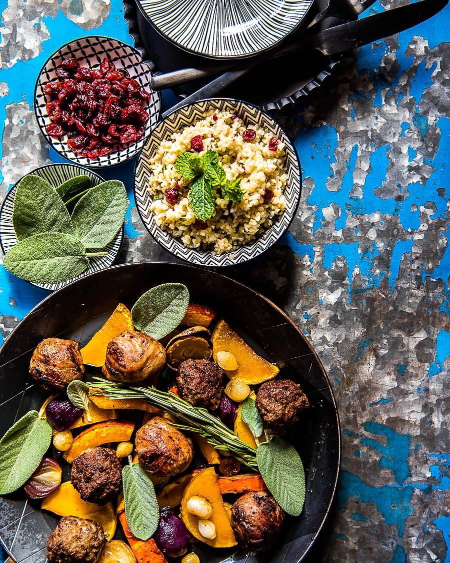 Rezeptbild: Ofenkürbis mit Lammhackbällchen