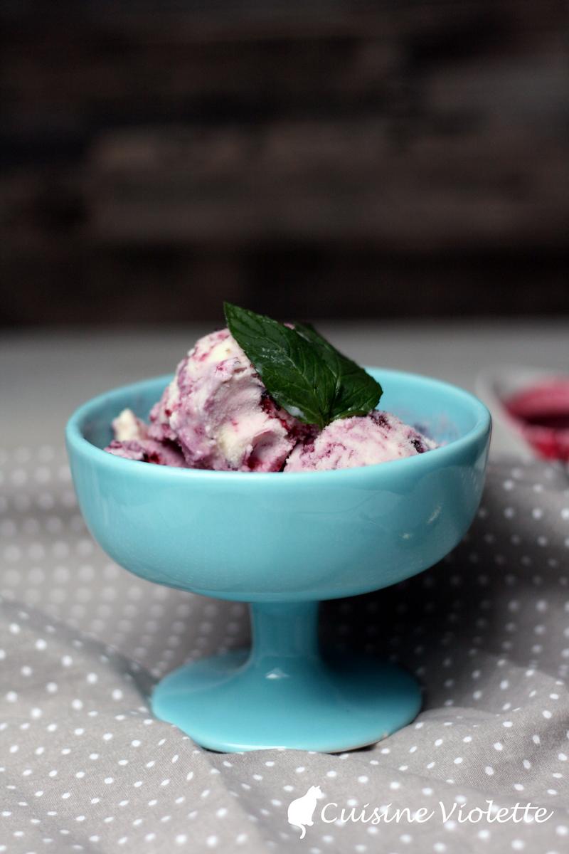 Rezeptbild: Buttermilch-Eis mit Heidelbeerswirl