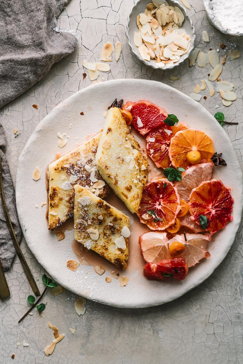 Rezeptbild: Grießschnitten mit Zitrusfrucht Kompott