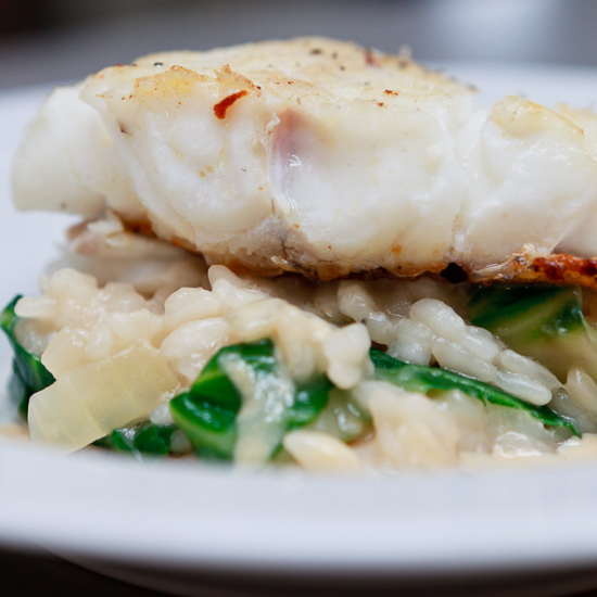 Rezeptbild: Skrei, Mangold-Risotto, Noilly-Prat-Sauce
