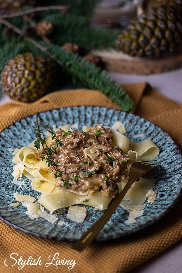 Rezeptbild: Krause Glucke in Sahnesauce und Pappardelle