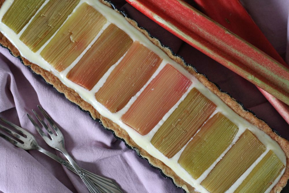 Rezeptbild: Frischkäse-Schokoladen-Tarte mit Rhabarber