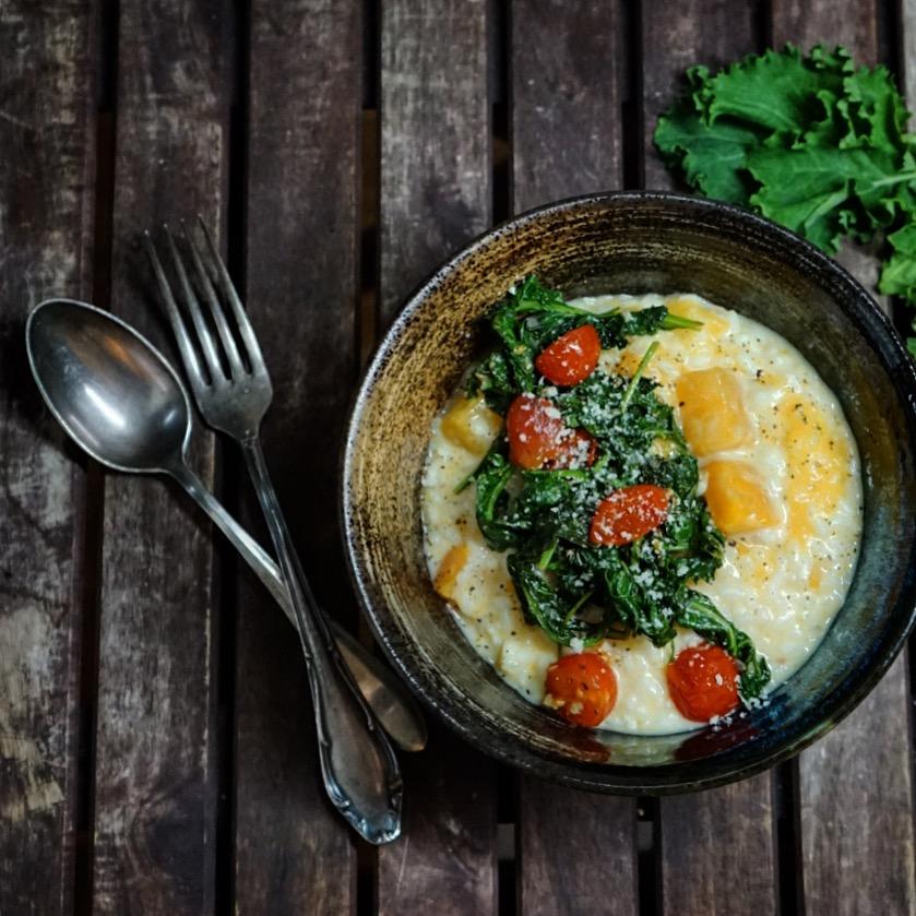 Rezeptbild: KÜRBISRISOTTO MIT MASCARPONE, KALE UND CHERRY-TOMATEN