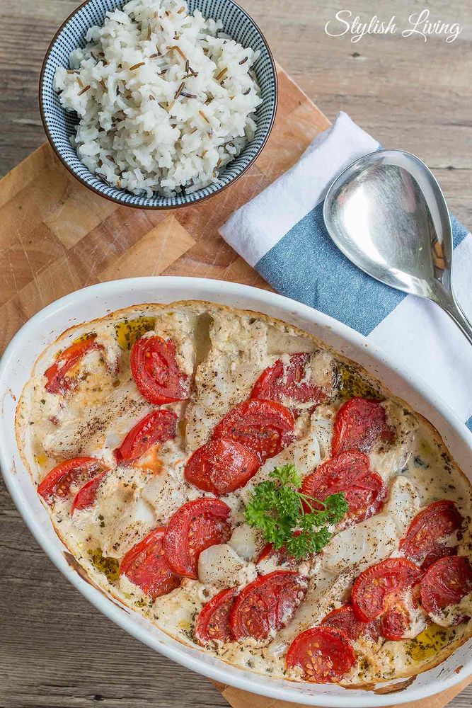 Rezeptbild: Easy Peasy Ofenkabeljau mit Kräutern und Tomaten