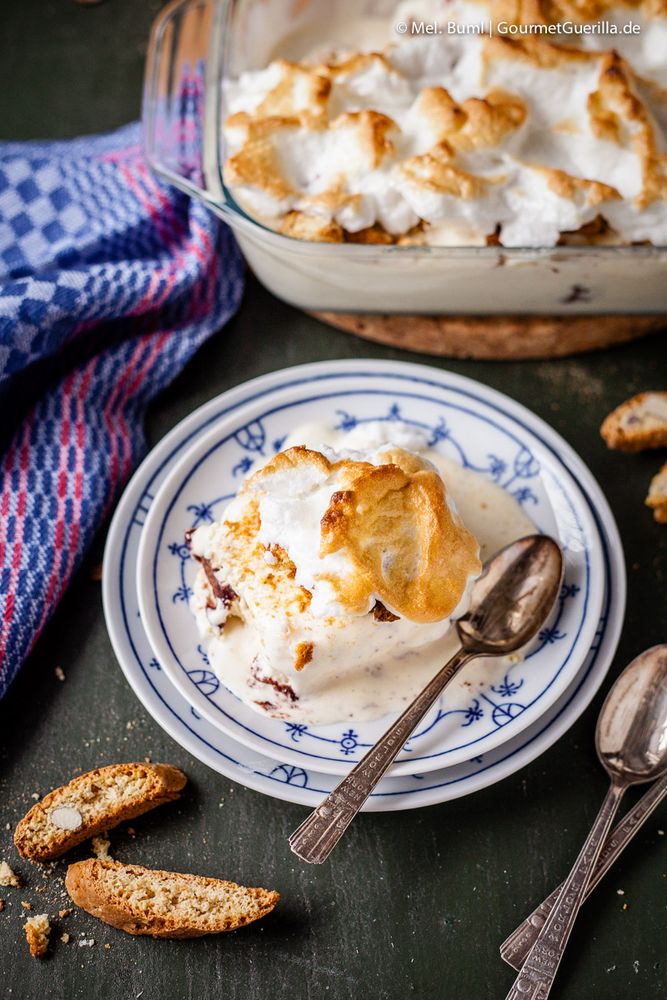 Rezeptbild: Gebackenes Eis mit Portwein-Feigen und Cantuccini