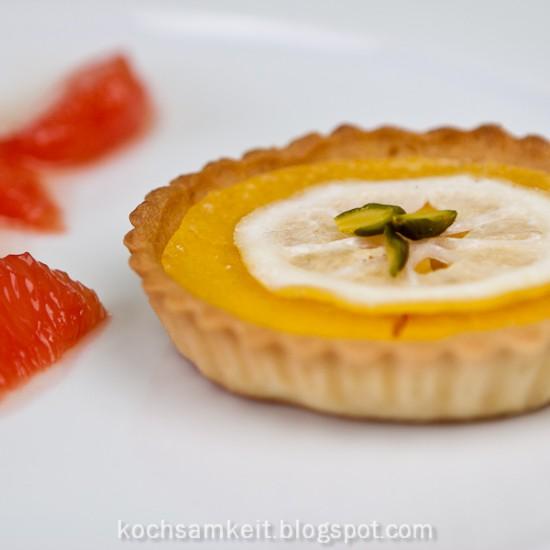 Rezeptbild: Zitronentarte, Blutorangensorbet und Grapefruit-Confit