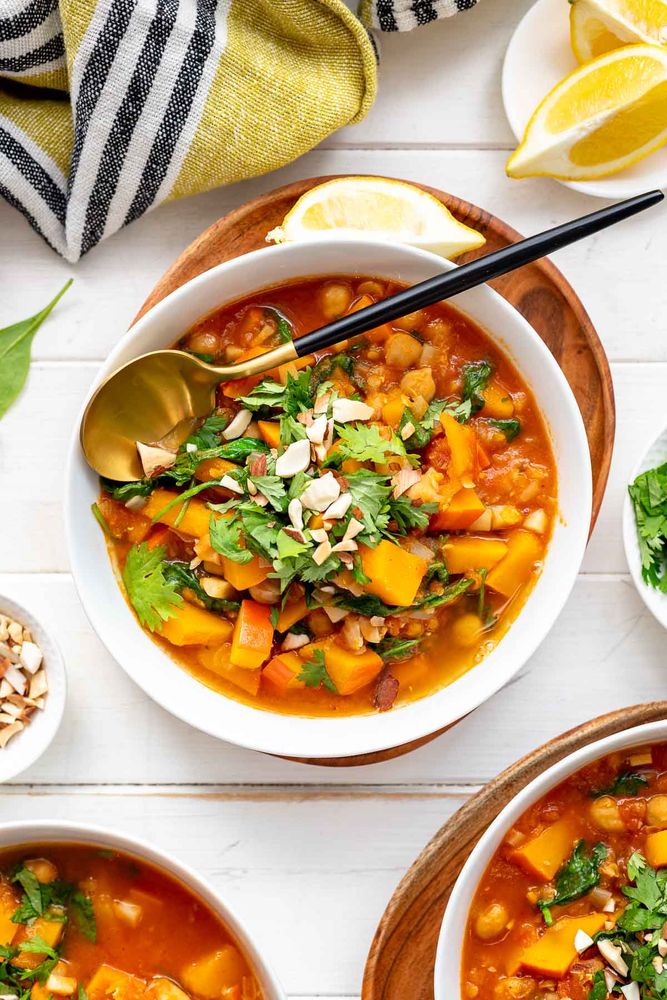 Rezeptbild: Marokkanischer Kichererbsen Eintopf mit Linsen und Kürbis