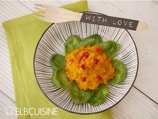 Rezeptbild: Geniales Mango-Kürbis-Püree mit Chili-Öl
