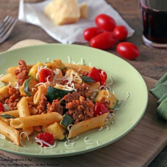 Rezeptbild: Scharfe Pasta mit Chorizo und Gemuese