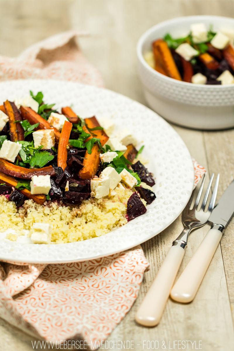 Rezeptbild: Couscous mit roter Beete und Karotten aus dem Ofen