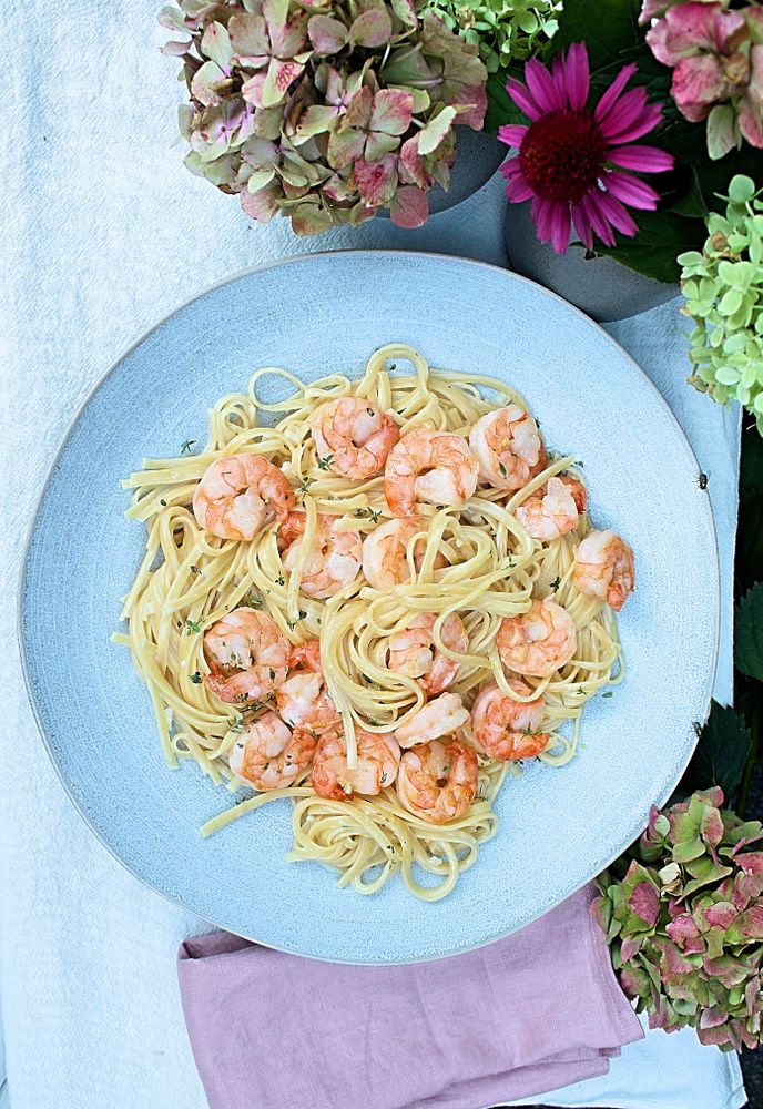 Rezeptbild: Pasta mit Zitronensauce und Garnelen