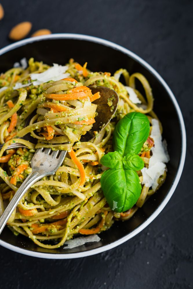 Rezeptbild: Pasta mit Möhren in Mandel-Pesto-Sauce