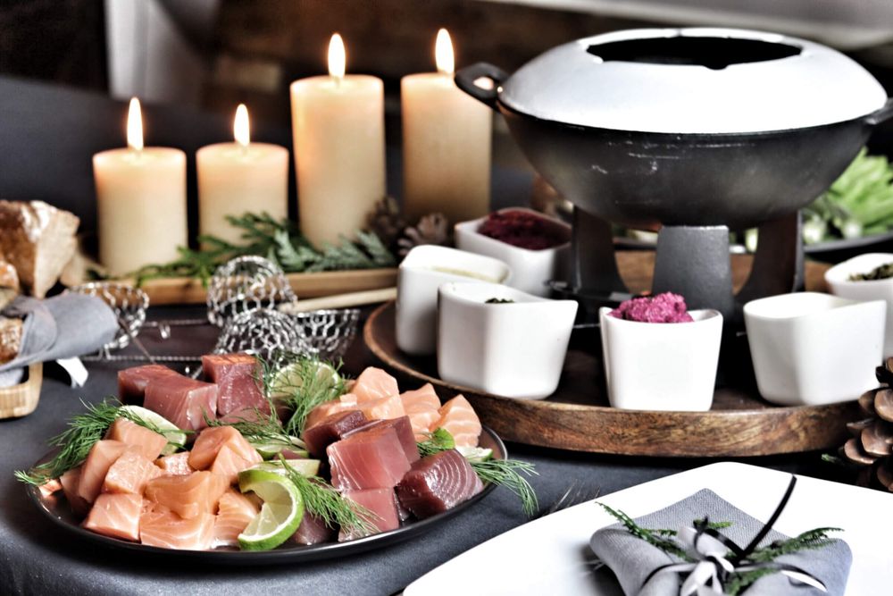 Rezeptbild: Fisch-Fondue mit dreierlei Dips